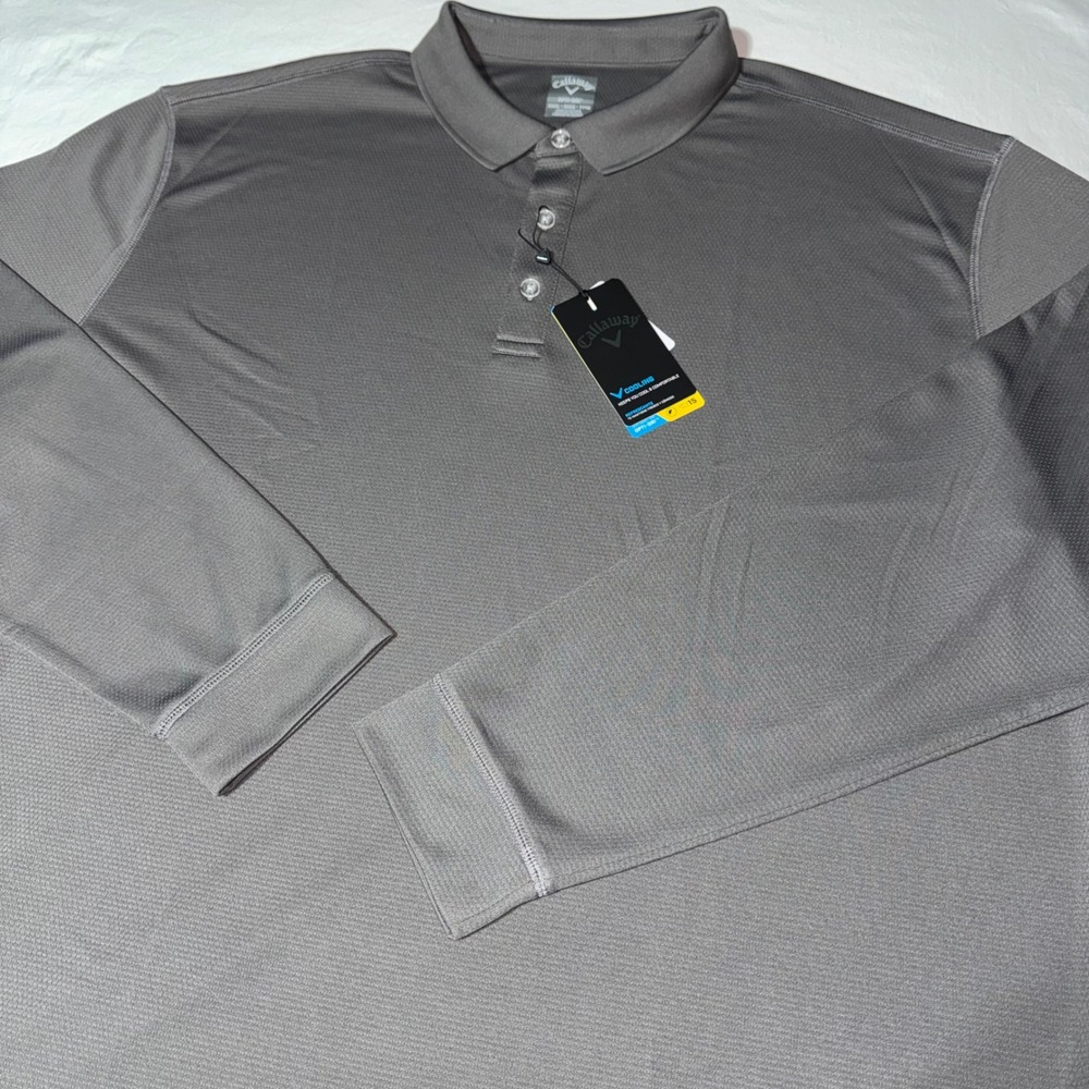 Callaway Mens 3XL Gray Opti-Dri Longsleeve Golf Polo Shirt Performance Gray NWT